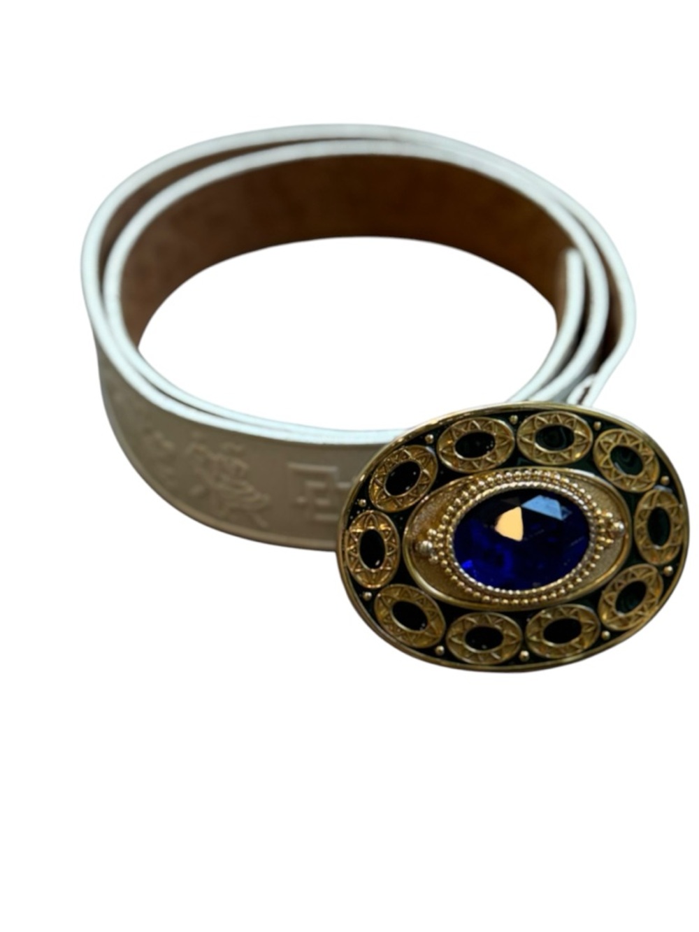 Vtg. Rockmount Hand Tooled Western White Leather Belt Square Dancing Sz 42 USA